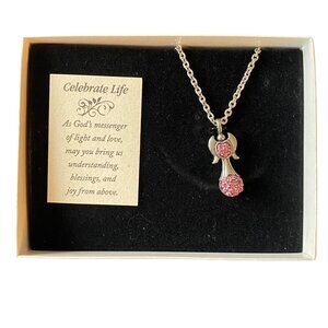 cathedral art Celebrate Life Angel pendant  Pink  Crystal New in Box Gift